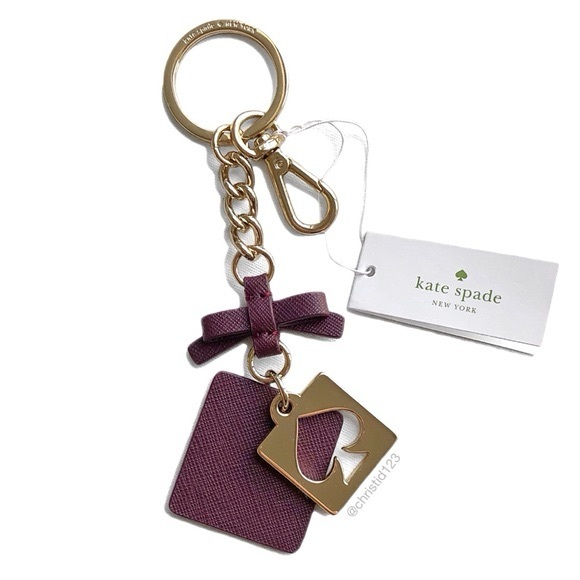 Kate Spade Cutout Spade Gold Keychain Fob Purse Charm Deep Plum Leather - Picture 1 of 2